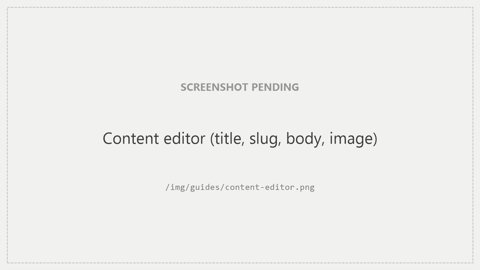 The content editor: title, slug, body, and featured image.